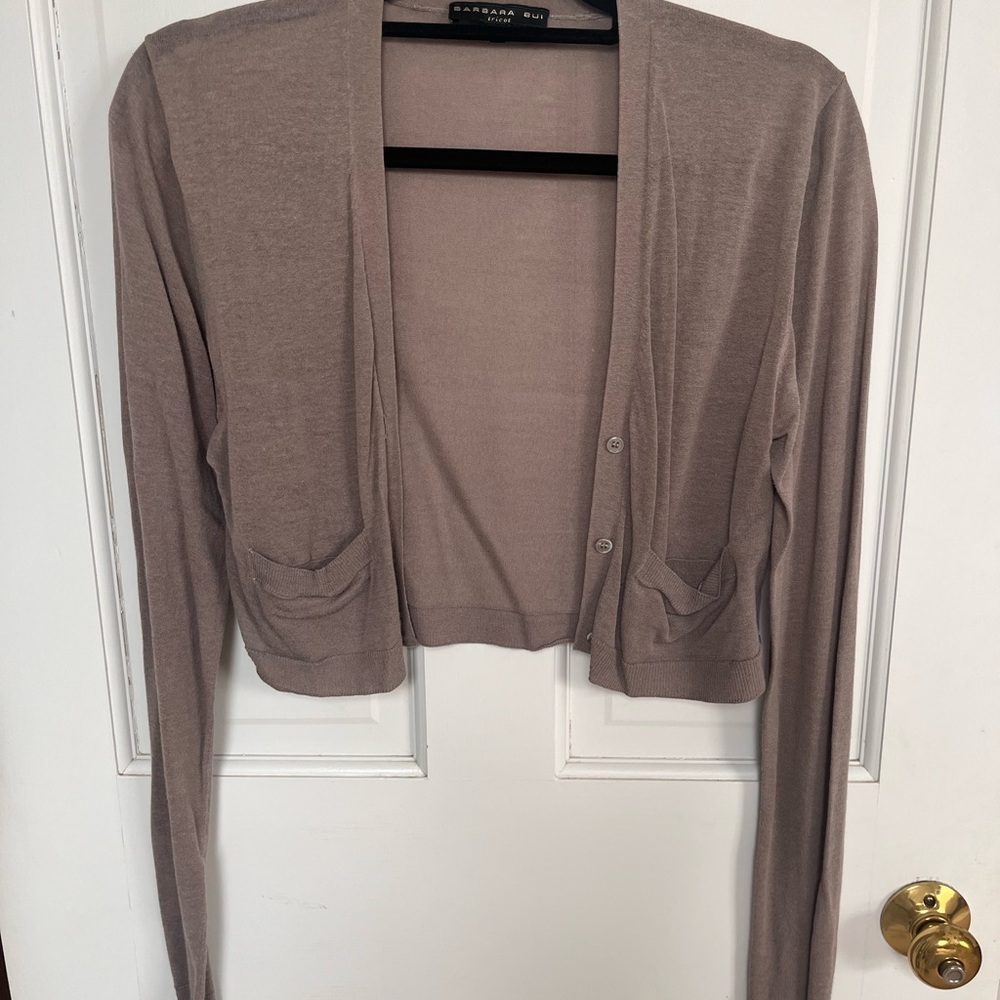 Barbara Bui Taupe Cropped Open-Front Cardigan